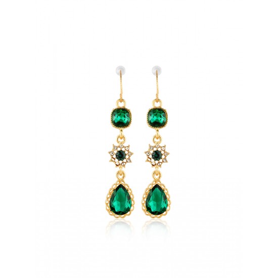 Vintage Green Gemstone Emerald Dangle Earrings