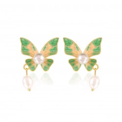 Green Butterfly Pearl Earrings