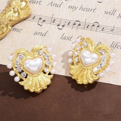 Yellow Vintage Pearl Heart Earrings