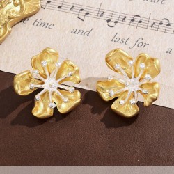 Gold Flower Pearl Stud Earrings