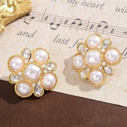 Pearl Flower Diamond Stud Earrings