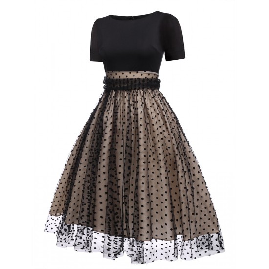 Black  Polka Dot Swing Vintage Dress