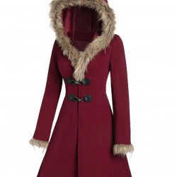  Solid Buckle Fur Trimmed Coat