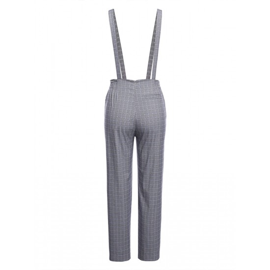 Gray  Plaids Suspender Pants