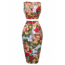 2PCS   Lady Crop Top & Pencil Skirt