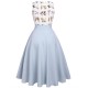 Blue  Embroidery Pockets Swing Dress