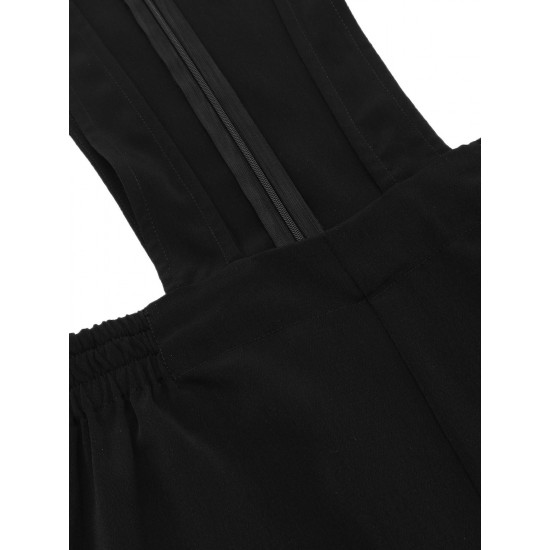 Black  Solid Suspender Pants