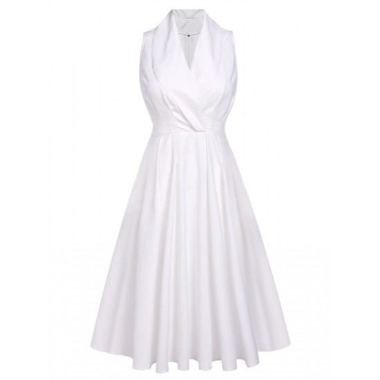 White  Halter Belted Swing Dress