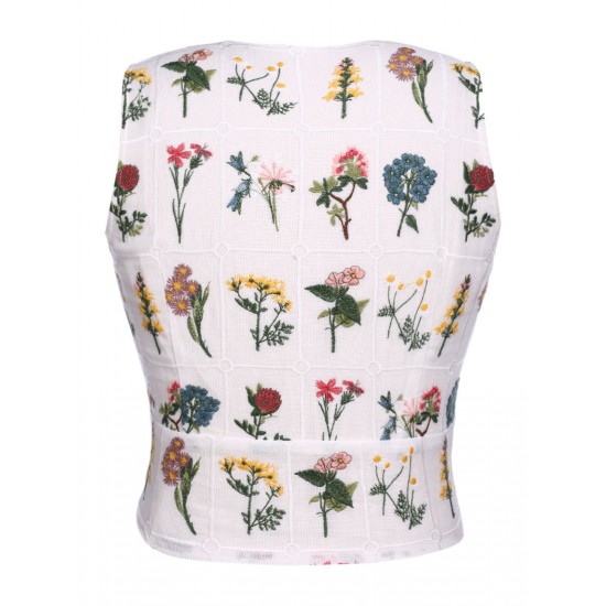 White  Floral Embroidery Crop Top