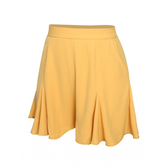 Yellow  Ruffled Pockets Shorts