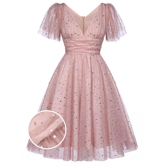 Pink  Star Sequin Lace Swing Dress