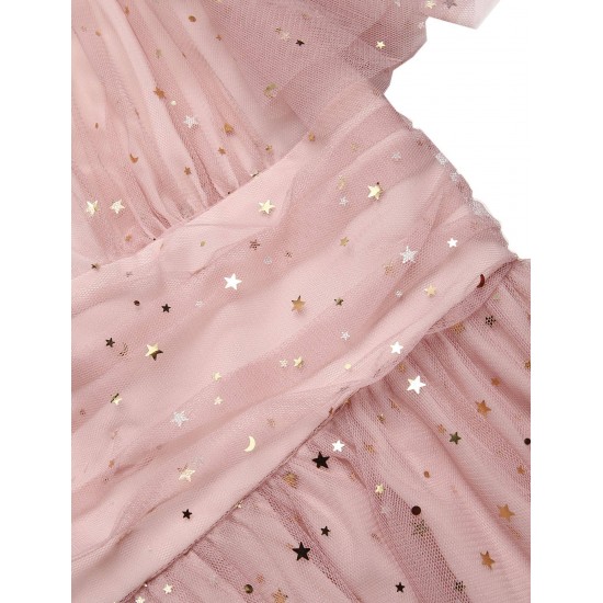 Pink  Star Sequin Lace Swing Dress