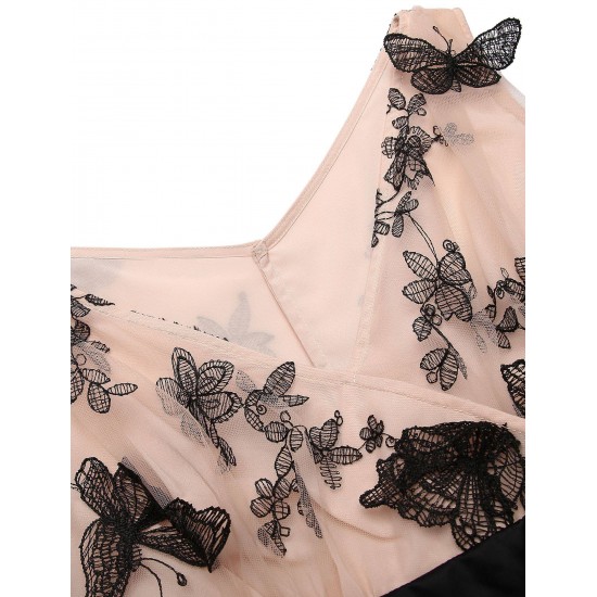 Nude  Lace Butterfly Swing Vintage Dress