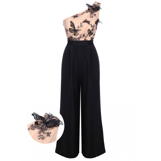  One-shoulder Lace Butterfly Jumpsuit