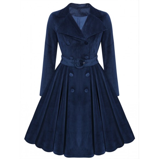 Navy Blue  Velvet Long Coat