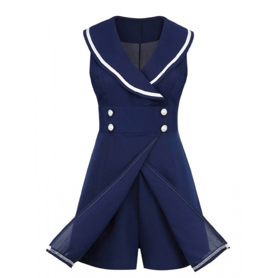 Navy Blue  Sailor Collar Romper