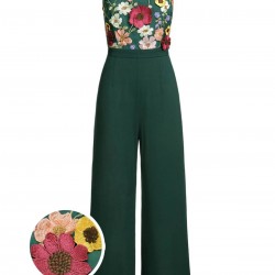 Green  3D Floral Strap Patchwork Jumpsuit