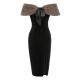 2PCS Black  Solid Dress & Plush Cape