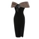 2PCS Black  Solid Dress & Plush Cape