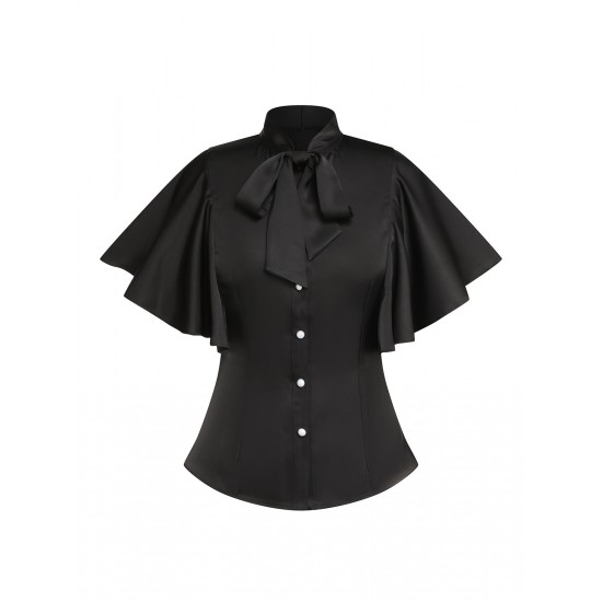 2PCS  Black Solid Blouse & Suspender Skirt