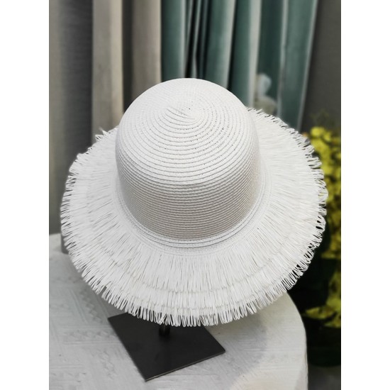  Solid Tassel Raffia Sun Hat