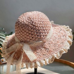 Beige Hand-made Lace Bow Sun Hat