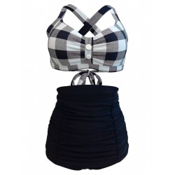  Plaid Criss Cross Pleated Bikini