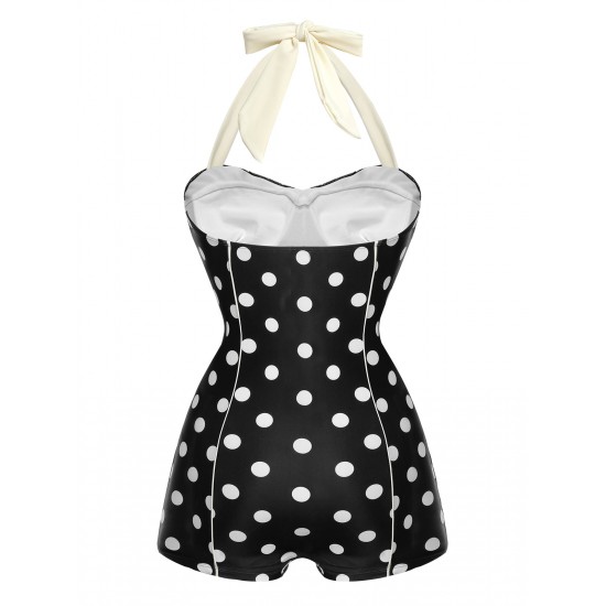 Black  Polka Dots Halter Swimsuit