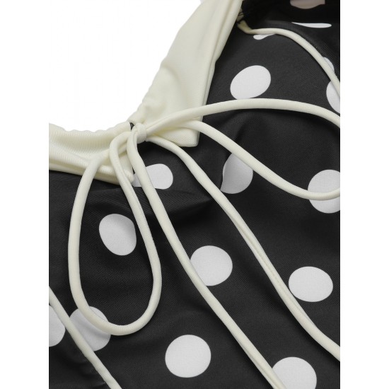 Black  Polka Dots Halter Swimsuit