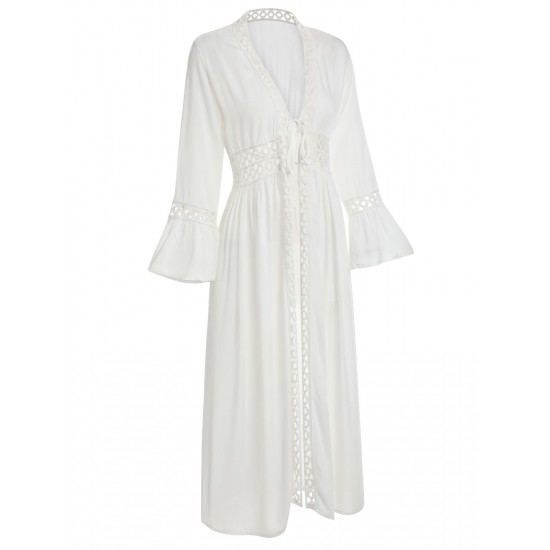 White  Solid V-neck Wrap Cover-up