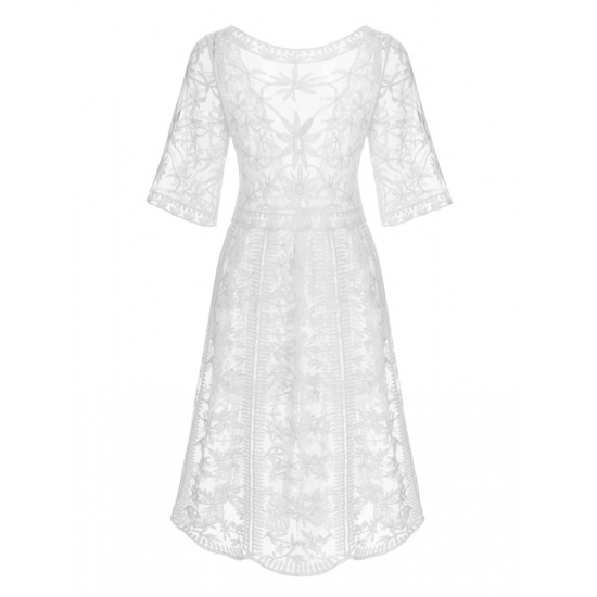 White  Lace V-neck Wrap Cover-up