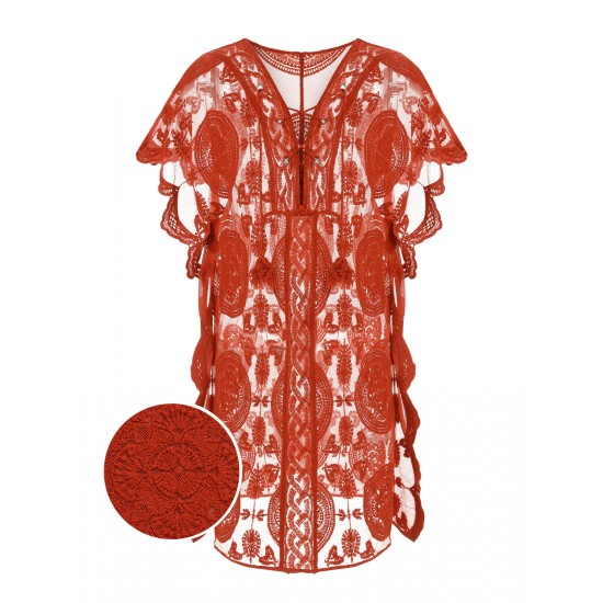 Red  Embroidery Hollow Wrap Cover-up