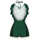 Green  Sleeveless Backless Halter Swimsuit