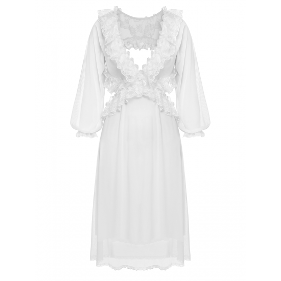  Lace Ruffle Backless V-Neck Nightgown