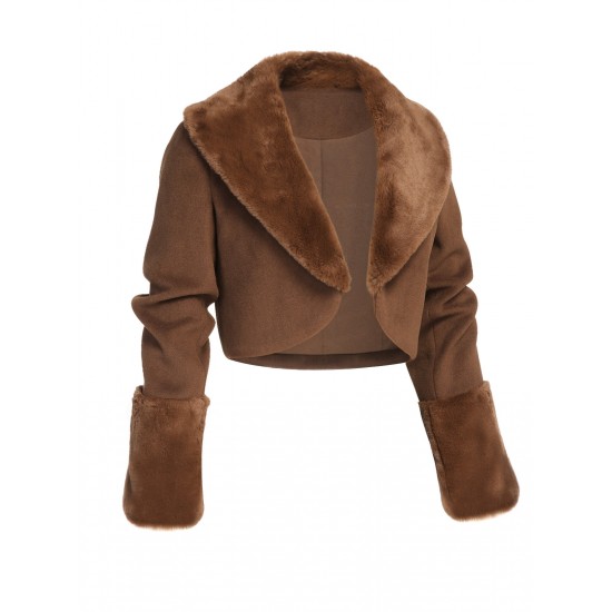 Brown   Fur Collar Bolero Jacket