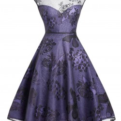 Purple  Mesh Floral Swing Dress